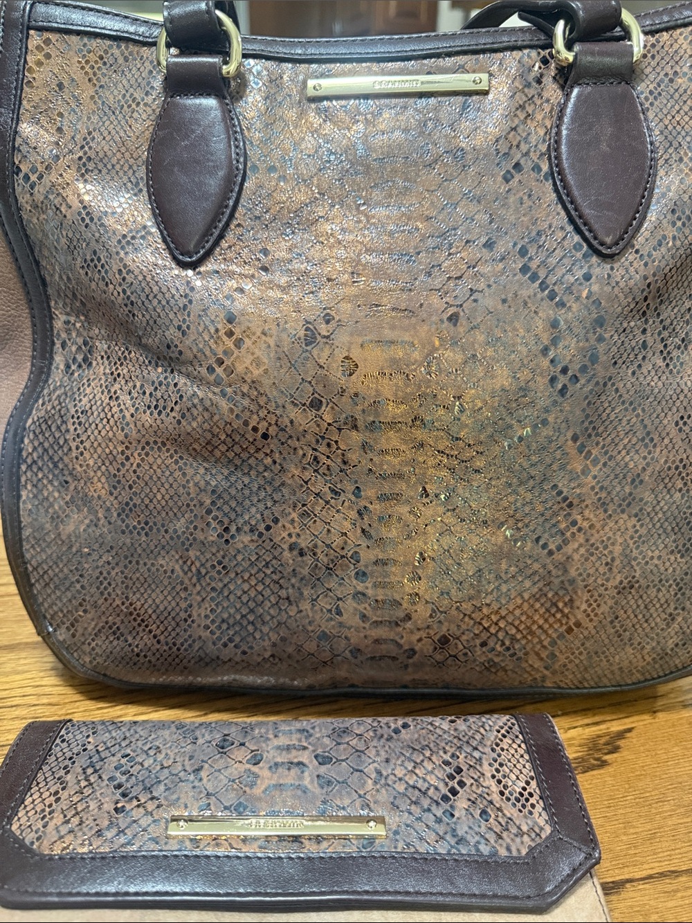 Brahmin Brown Snake-Embossed Tote with Matching Wallet